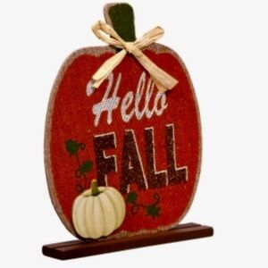 New Harvest Pumpkin “ Hello Fall “ Standing Plaque Sign
